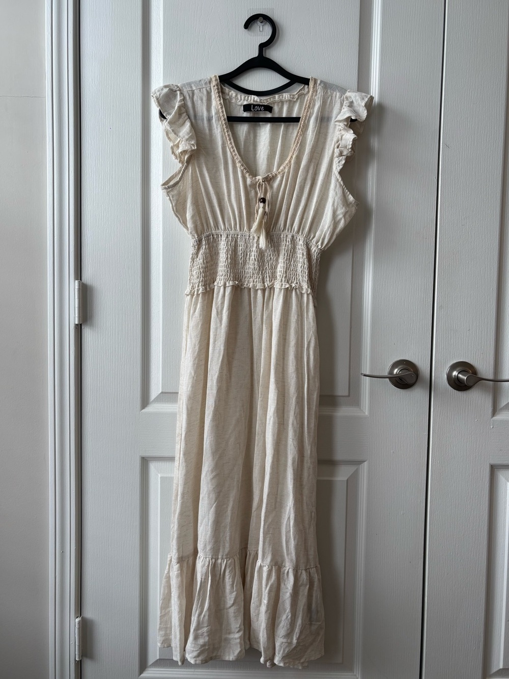 Cream Ruffled-Sleeve Maxi Dress